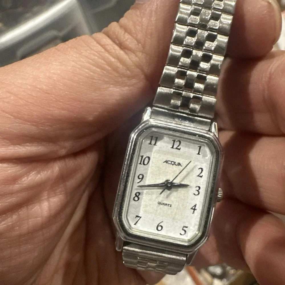 Working Vintage Acqua by Timex Rectangle Ladies Silver Watch Stretch 18mm Fit 7